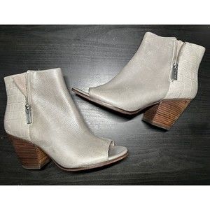 Cole Haan Gray Lundy Croc-Embossed Leather Open Toe GRAND OS Boots Sz 8B